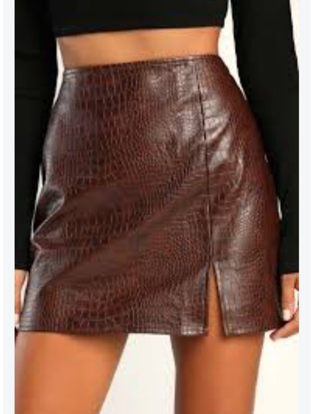 NWT MANGOPOP Women's Brown High Waist Faux Leather Bodycon Mini Pencil Skirt XS